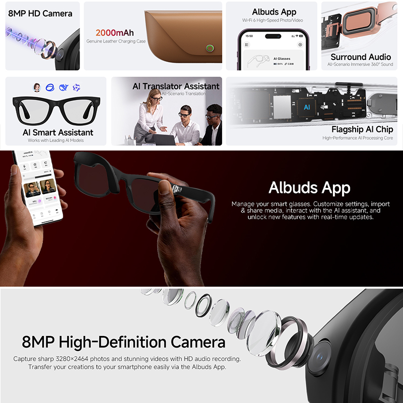 2026 New AI Smart Glasses 8MP  - огляд і ціна Audio Music Arabic