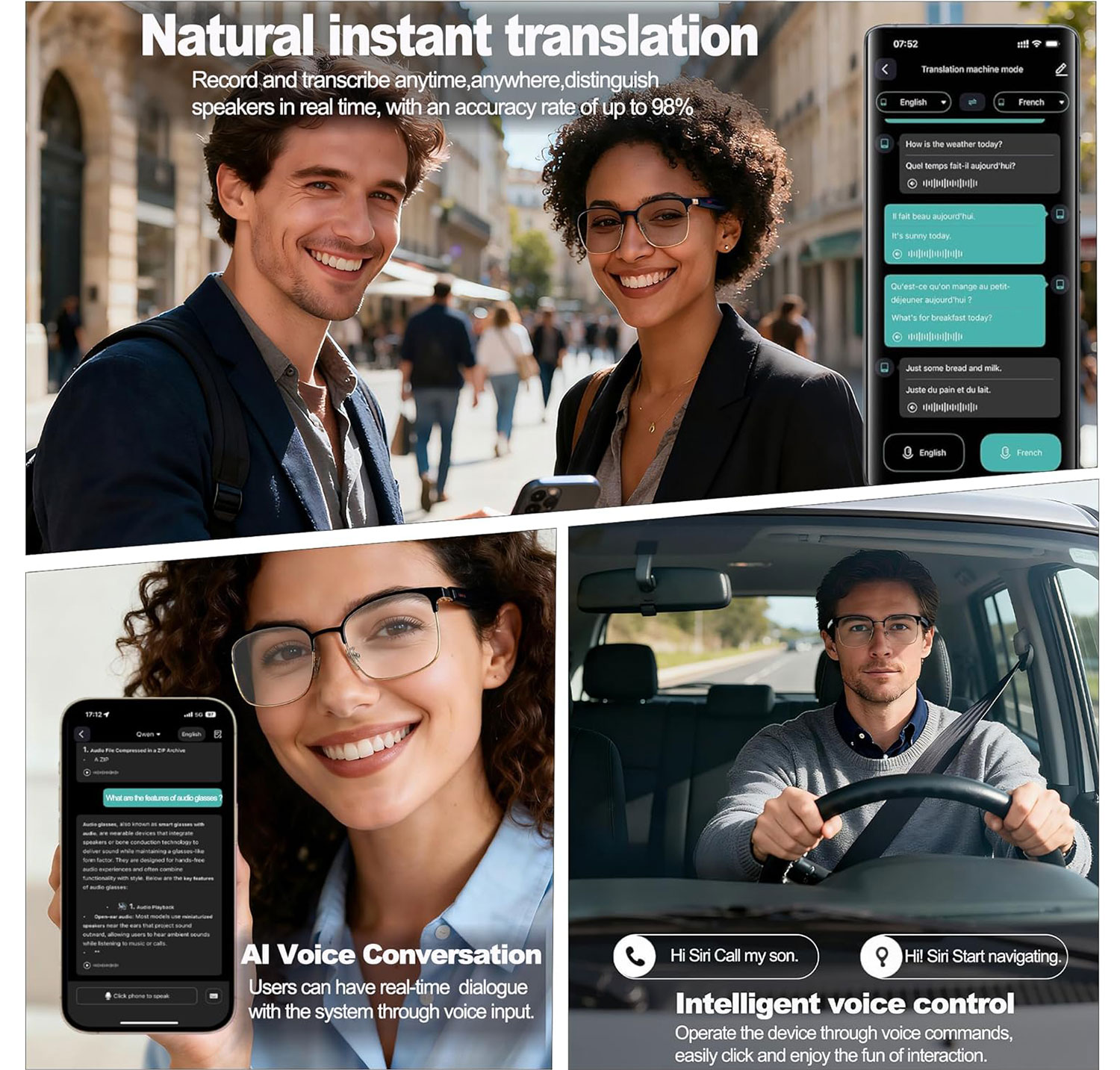Smart Audio Glasses with Real- - огляд і ціна Audio Music Voice
